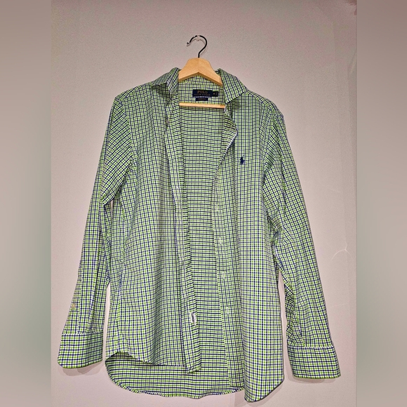Polo Ralph Lauren Green Blue Check Men's Classic Fit Button Down Shirt Sz Medium - Picture 2 of 7